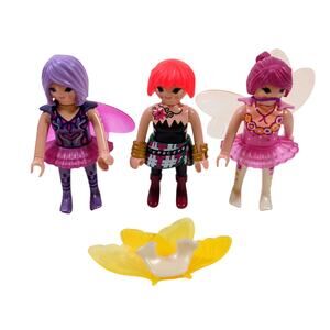 Playmobil Figure Lot Purple Fairy Pink Fairy & Tattoo Punk Rock Girl Orange Hair
